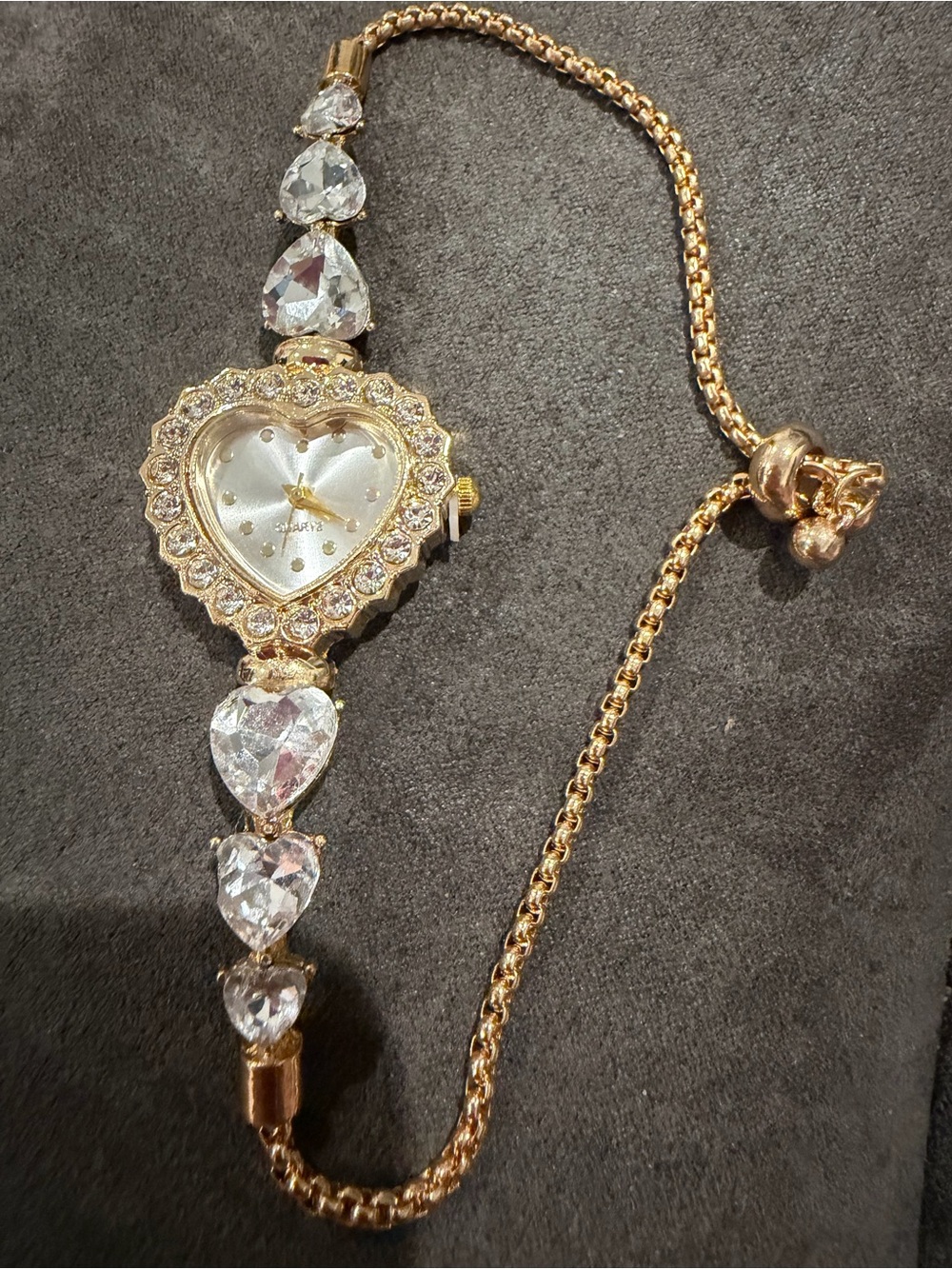 Kohl's Gold Heart Crystal Bracelet Watch with Clear Stones